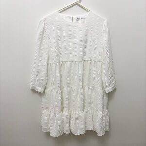 Zara Sharon Dress White Mini Long Sleeve Babydoll Large Blogger Favorite